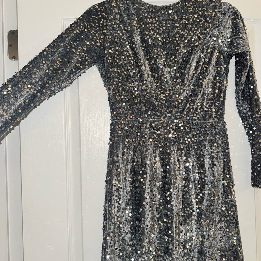 Sequin Long Sleeve Dress - Silver